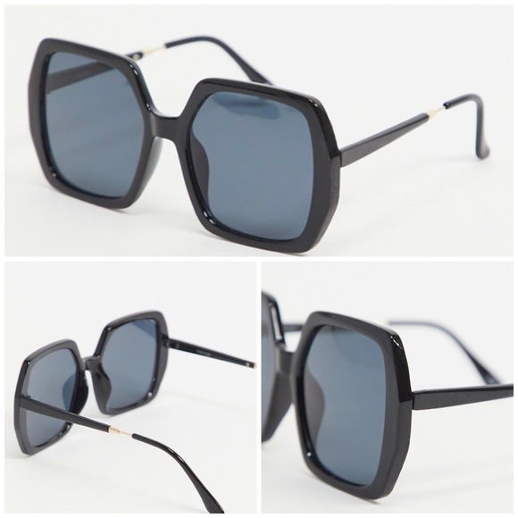 ASOS Design Black Chic Oversized 70s Geometric Square Sunglasses - Picture 7 of 7